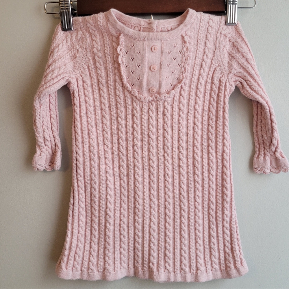 Janie and Jack Dressy Soft Pink Cableknit And Crochet Layette Dress, 6-12M